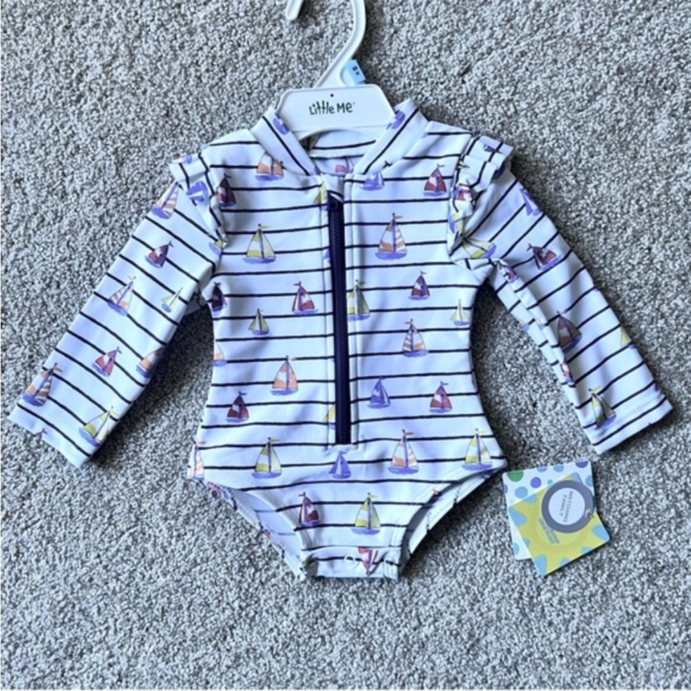 1377. Worn Twice - Little Me long sleeve rash guard swimsuit 6-9 months